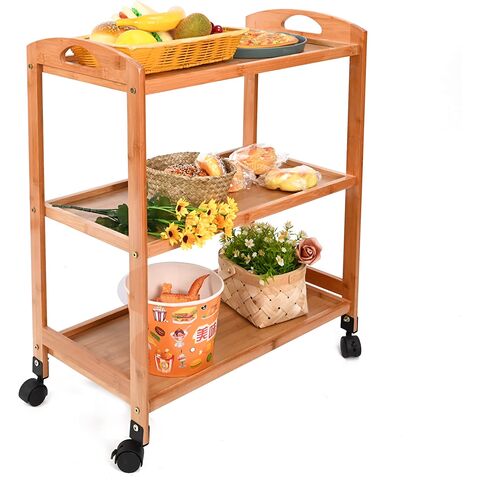 Carrinho de servir cozinha de bambu de 3 níveis por atacado, carrinho organizador de armazenamento utilitário rolante, carrinho organizador móvel para casa for sale at factory direct price
