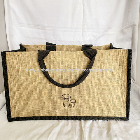Bolso de yute con estampado de setas reciclable y ecológico a precio de fábrica para compras, logotipo personalizado for sale at factory direct price
