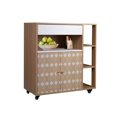 Moderner Lagerschrank mit Schublade und Türen, 2-stöckiges Holzregal mit feststellbaren Rollen für Küche, Eingangsbereich, Büro for sale at factory direct price