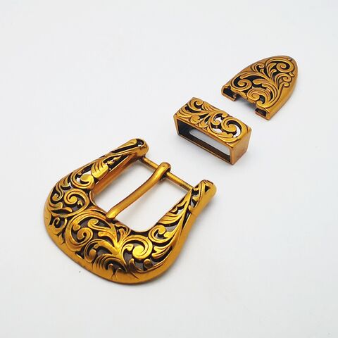 Conjunto de Fivelas de Cinto Western Cowboy de 3 Peças Masculino 30MM Metal Latão Antigo Gravado Floral Presilha e Ponteira