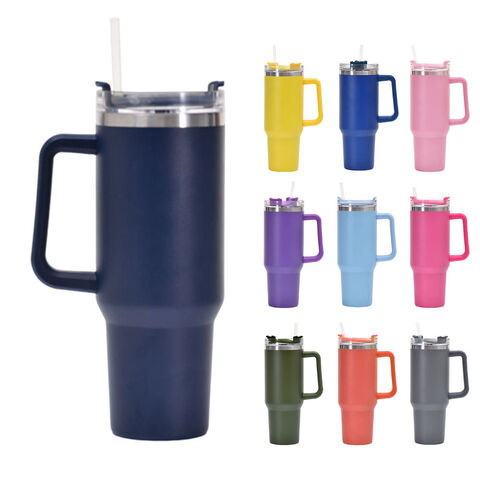 Taza térmica de acero inoxidable personalizada, doble pared, para viaje, reutilizable, recubrimiento en polvo, vaso de 40 oz con asa para B2B for sale at factory direct price