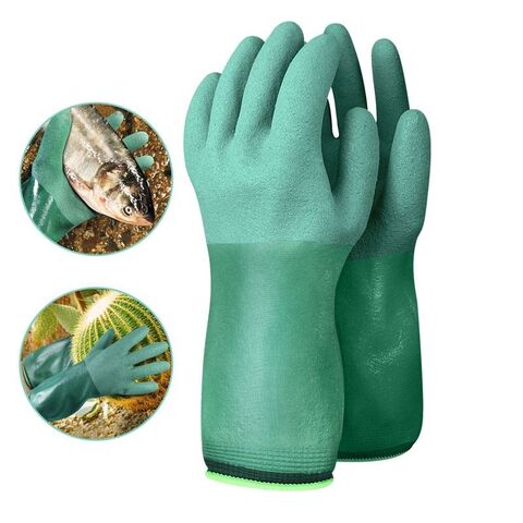 Sarung Tangan Kerja Lengan Panjang Tahan Air, Anti Duri, Lapisan Nitril untuk Perikanan dan Berkebun