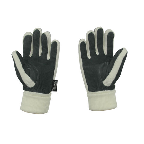 Warme, doppellagige, weiche Acryl-Strick-Winterhandschuhe mit Leder-Thinsulate-Fütterung