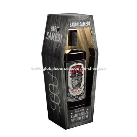 OEM Holzdisplay Sargform Weinflaschen-Glorifier Displayständer Whiskey Weinregal mit LED-Leuchten