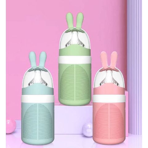 Iybao Baby Glass Feeding Bottle with Silicone Bear Cover – 60ML (Purple)