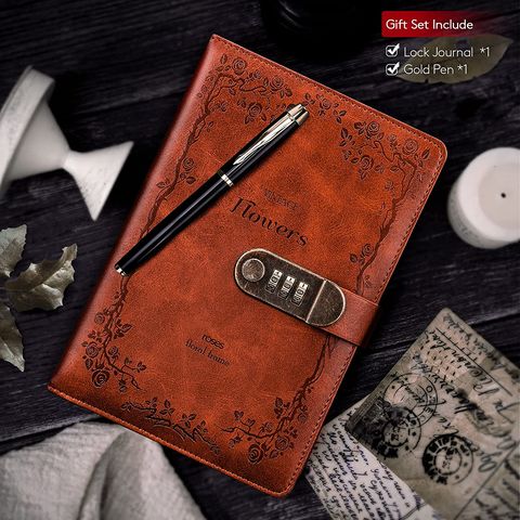 Buy Wholesale China Labon Lock Diary Gold Pen Set Vintage Leather