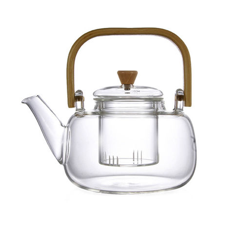 Japanese Style Wooden Handle Clear Glass Tea Kettle Stovetop Safe