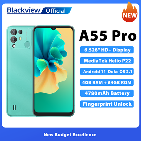 Blackview Unlocked Cell Phone, A55, 4G Dual SIM, Android 11, 3GB+16GB ROM  Storage 128GB Expandable Mobile Phones, 6.5 HD Display+Face ID Unlock