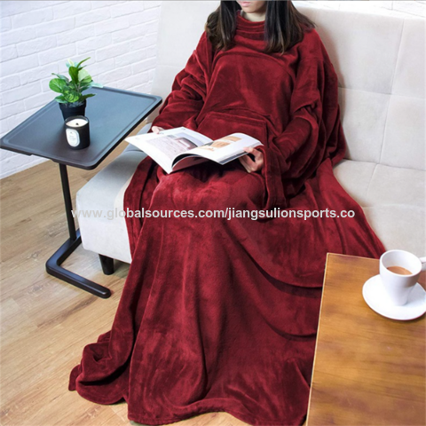 Wearable Fleece Blanket with Sleeves for Adult Women Men, Super