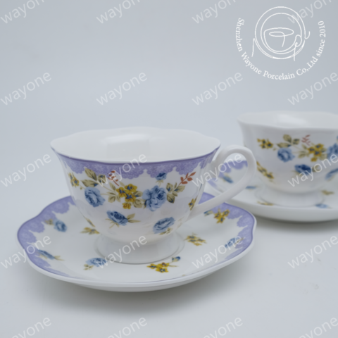 Crystal cup with saucer, 75ml, gold with blossom