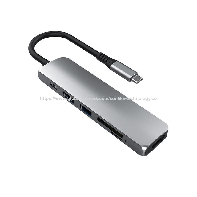 بيع بالجملة، محول USB Hub إلى HDMI 6 في 1 مع HDMI 4K، 2 منفذ USB 3.0، قارئ بطاقات SD/Micro SD، PD 60W، متوافق مع أجهزة Type C for sale at factory direct price
