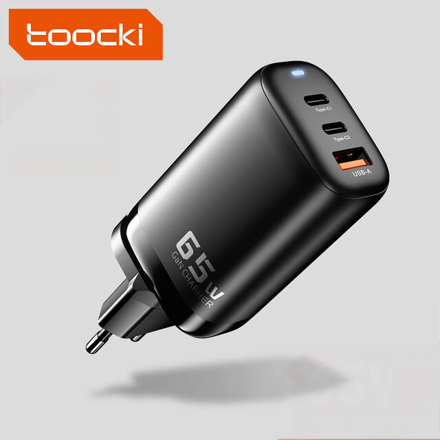 شاحن حائط للسفر بتقنية جان بمنفذ مزدوج PD USB C بقوة 65 وات من Toocki للهواتف بمقابس US EU UK KR for sale at factory direct price