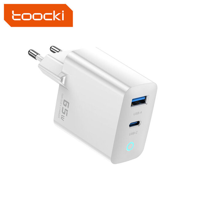 Toocki 65W شاحن جداري USB GaN ثنائي المنفذ للشحن السريع محول شاحن الهاتف for sale at factory direct price