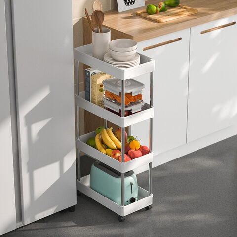 Chariot de Rangement Étroit à 4 Niveaux, Chariot de Rangement Roulant, Étagère Étroite, Étagère de Cuisine, Organisateur d'Étagères Mobile pour Cuisine, Salle de Bain, Buanderie for sale at factory direct price