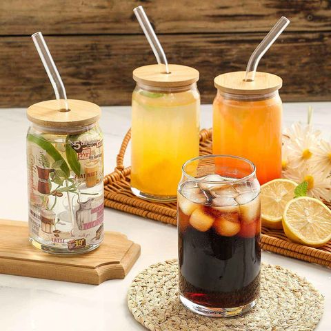 16oz Clear Beer Can Shaped Sublimation Ice Coffee Cup with Bamboo Lid and Glass  Straws - China Glass Cup and Drinking Glasses price