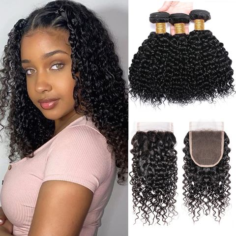 Supplier 12a Kinky Curly Hair Bundles With Closure Short Brazilian Hair Bundles With 4 4 Closure Jerry Curly Virgin Hair Cheap Bundles With Closure Remy Hair Weave Hair Bundles With Lace Closure