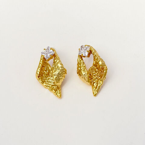 Pendientes de oro auténtico con incrustaciones de circonitas cúbicas de alta calidad - Joyería fina para mayoristas for sale at factory direct price