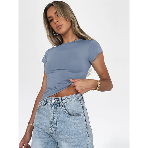 2023 popular European and American fashion new casual round neck pullover versatile breathable moisture wicking Y2K short-sleeved for sale at factory direct price