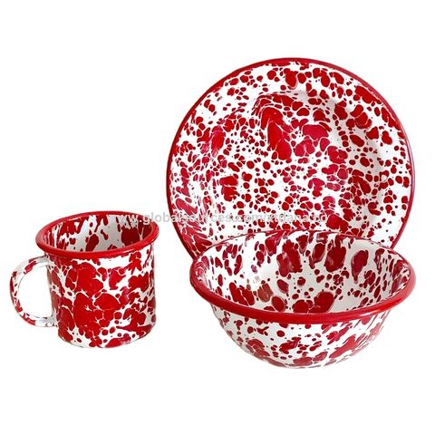 Buy Wholesale China Enamel Tableware Specked Marble Coating Carbon Steel  Plate And Bowl Mug Set Camping Dinnerware Sets & Dinnerware at USD 3.58