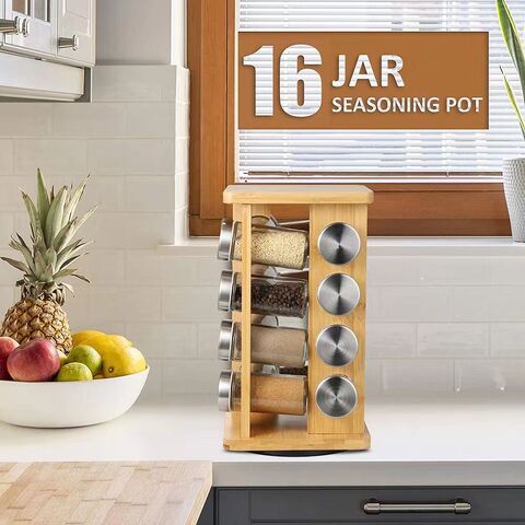 Kitchen Cabinet Rotating Spice Rack With 20 Jars Revolving Seasoning  Organizer