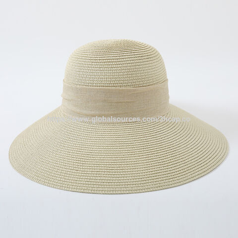 Chapeau de Plage Femme à Large Bord avec Nœud, Chapeau de Soleil d'Été Pliable en Paille - Vente en Gros for sale at factory direct price