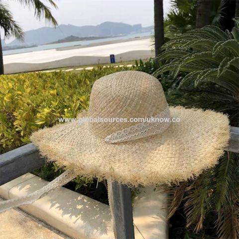 Fashion Women Summer Trendy Raw Frayed Edge Wide Brim Beach Hat