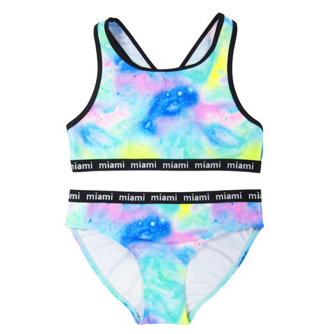 Fatos de banho de corrida por atacado Tie Dye Estilo Esportivo Biquíni Que Muda de Cor com Biquíni de Amarrar para Lindas Adolescentes