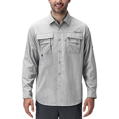 Magellan Fishing Shirt Men's L Grey Cotton Lightweight Vented Button Up  Outdoors