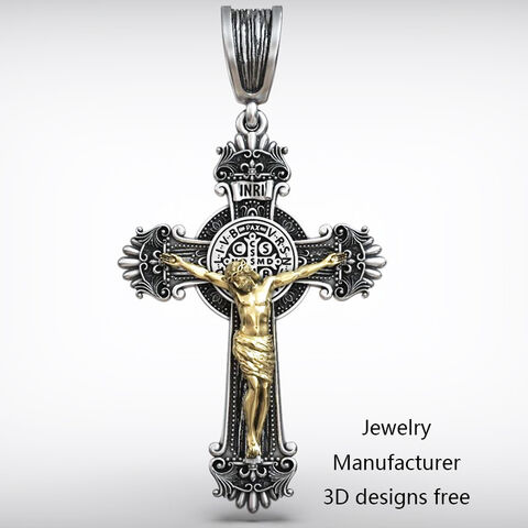 Large Gothic Cross Crucifix Necklace Orthodox Men Gold Black Waterproof  Jewelry Heavy Stainless Steel INRI hip hop Chain Jewelry Catholic