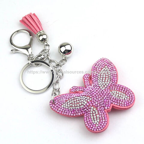 Llavero elegante con diamantes de imitación para mujeres y niñas, dijes brillantes para bolso, accesorios para mochila, llavero con borla en forma de mariposa. for sale at factory direct price