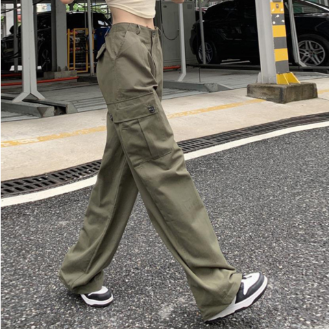  Pantalones cargo verde militar jeans sueltos para