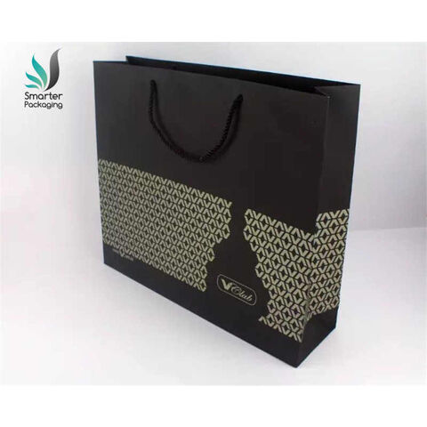 Luxury design customized Uv black matte clothing dress shoes packaging  paper shopping bag with ribbon handles