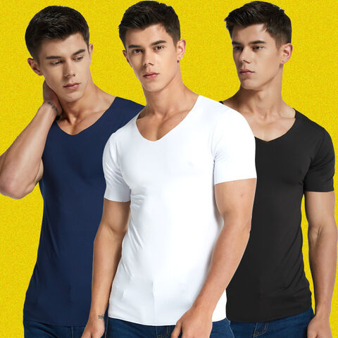Buy Wholesale China Men's Thin Traceless Ice Silk Short Sleeve T-shirt  Summer V-neck Quick Dry Slim Leggings Solid Color Short Sleeves & T-shirts  at USD 1.2