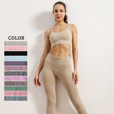 Amazon.com: Women's 4 Piece Outfits Ribbed Exercise Scoop Neck Sports Bra  One Shoulder Tops High Waist Shorts Leggings Active Set (Color : Coffee,  Size : Large) : Clothing, Shoes & Jewelry