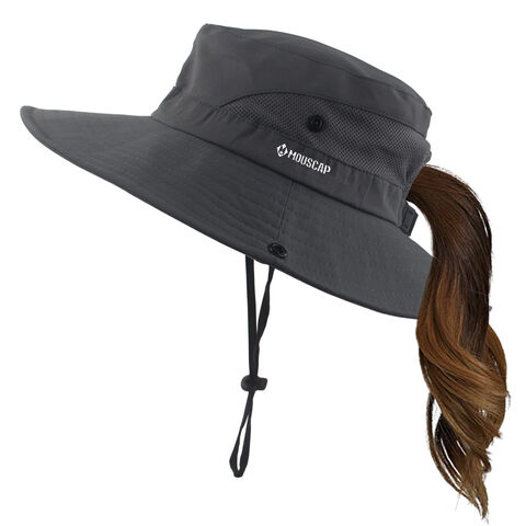 Women Ponytail Bucket Hat,custom Logo Mesh Adjustable Black Boonie