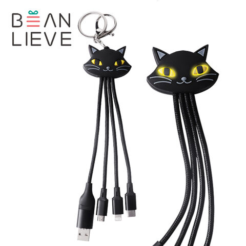 Buy Wholesale China Custom Black Cat Braided Light Up 3a Micro Type C ...