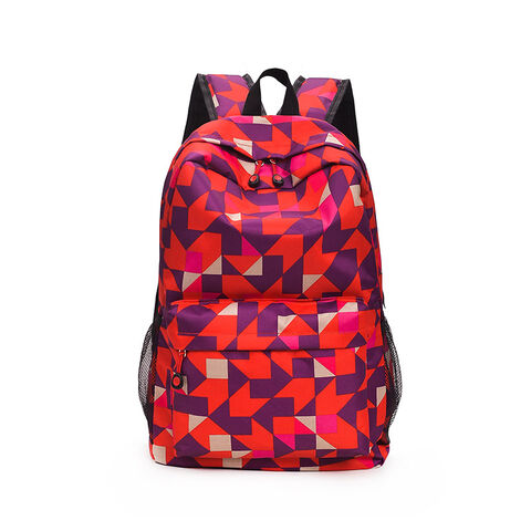 Fashion Geometric Pattern Backpack, Rivet Decor Zipper School Bag