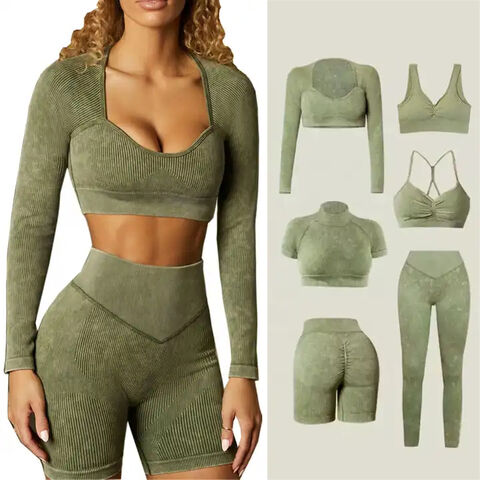 2 Piece Sport Set Ribbed Women Energy Seamless Set Peach Gym Set Workout  Clothes Fitness Clothing Yoga Suit Activewear Outfit