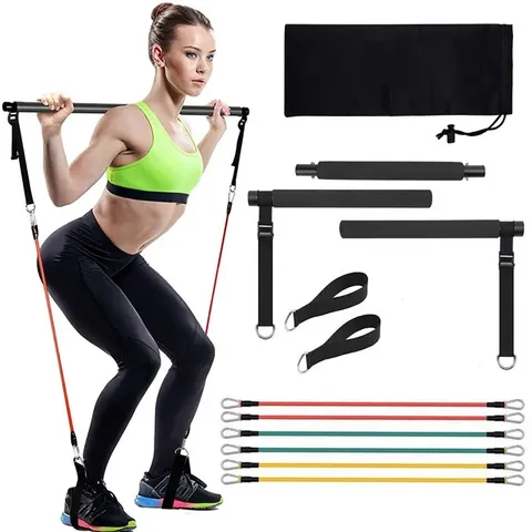 Sport Pilates Bar Kit With Resistance Bands 3-section Stick Squat