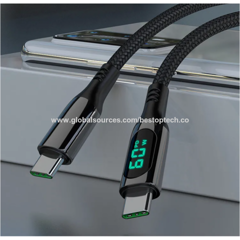 Cable de datos móvil de carga rápida de 5A con pantalla LED Emark PD de 100W, calidad premium, chapado en zinc