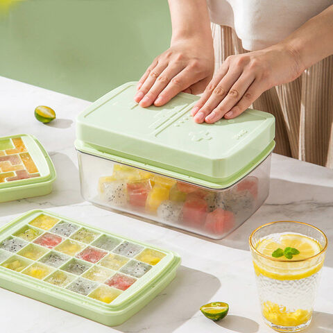 Press Ice Cube Tray For Home Freezer With Lid, Silicone Ice Mold Storage  Container