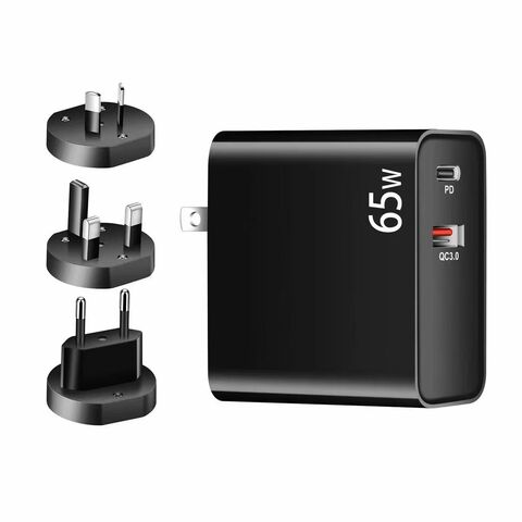شاحن سريع UL 65 واط مامر مزدوج من نوع Type C USB A PD منفذ سريع قابل للفك والإزالة