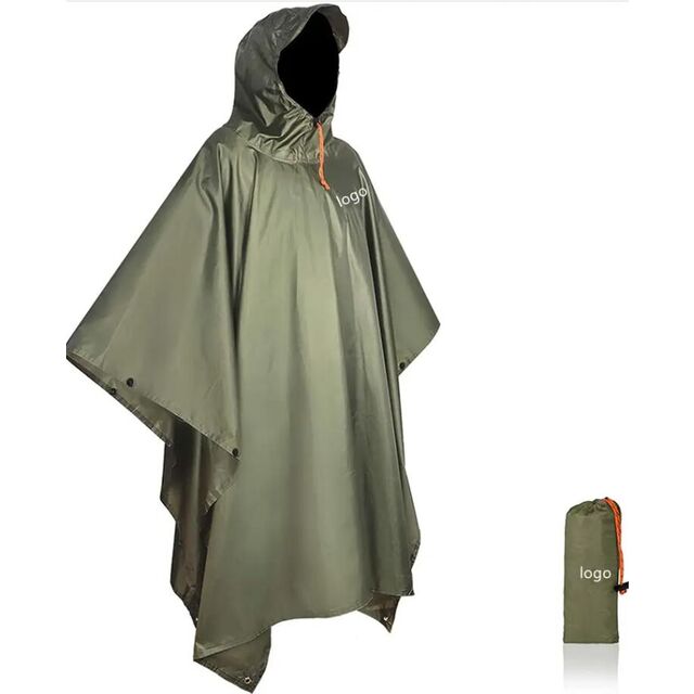 Wasserdichter, leichter Ripstop-Nylon-Regenmantel, strapazierfähiger, multifunktionaler Notfall-Poncho mit Tarnmuster