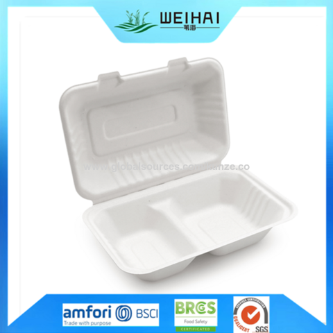 Buy Wholesale China 2 Compartment Bagasse Disposable Clamshell Boxes ...