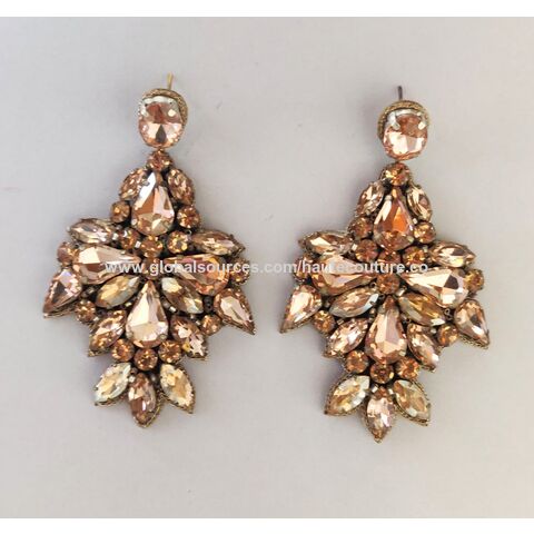 Boucles D'oreilles Pendantes Vintage En Cristal - Doré 24 Carats - Vintage Couture