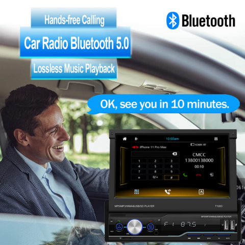 1 Din Car Radio Bluetooth Handsfree USB TF MP3 Audio Player Steering Wheel  Control Retractable Cell