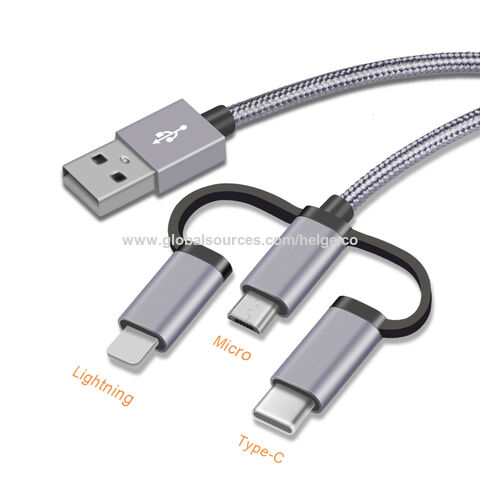 4 EN 1 CABLE Pour TELEPHONE Smartphone iPhone et type C 60W TÊTE MÉTALLIQUE  1M Chargeur