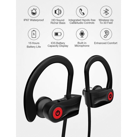 Auriculares Bluetooth, IPX7 impermeables, inalámbricos, deportivos, para  entrenamiento, gimnasio, 12 horas de reproducción con micrófono de