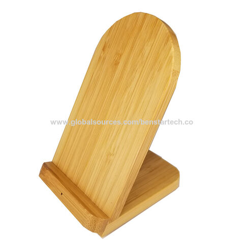 Suplai Pabrik 15W Stand Pengisi Daya Nirkabel Kayu, Stasiun Pengisian Cepat Bambu, Pengisi Daya Telepon 10W untuk iPhone, stand pengisi daya nirkabel for sale at factory direct price