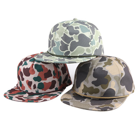 5 Panel Jagd Tarnkappe mit Kordel, Unstrukturierte Snapback Caps, Baumwoll Camo, Individuelle Mütze